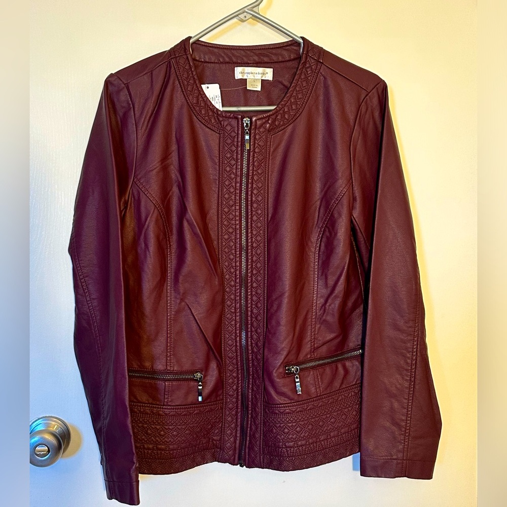 Christopher & Banks Maroon faux leather jacket.